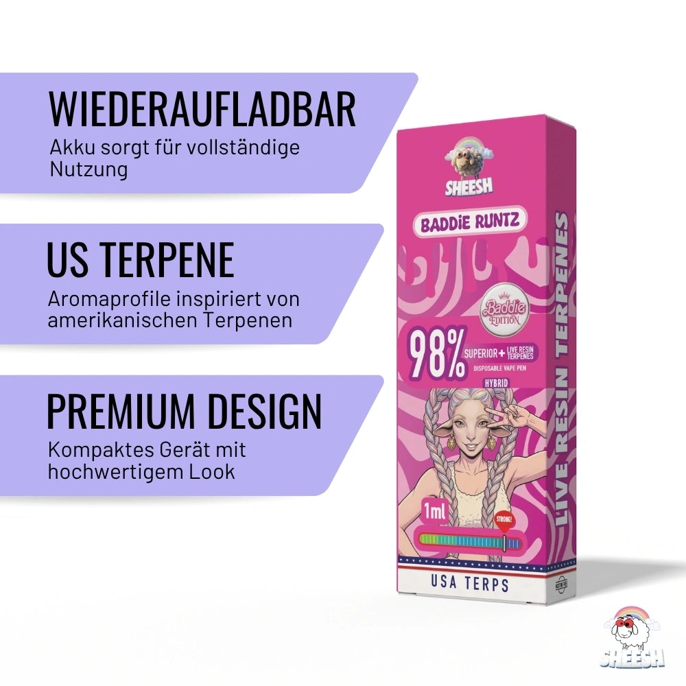 SHEESH - Superior Vape Baddie Edition - Baddie Runtz - 1ml Einweg Vape