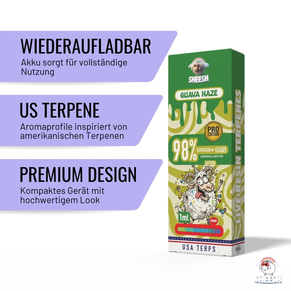 SHEESH - Superior Vape Pro Edition - Guava Haze - 1ml Einweg Vape