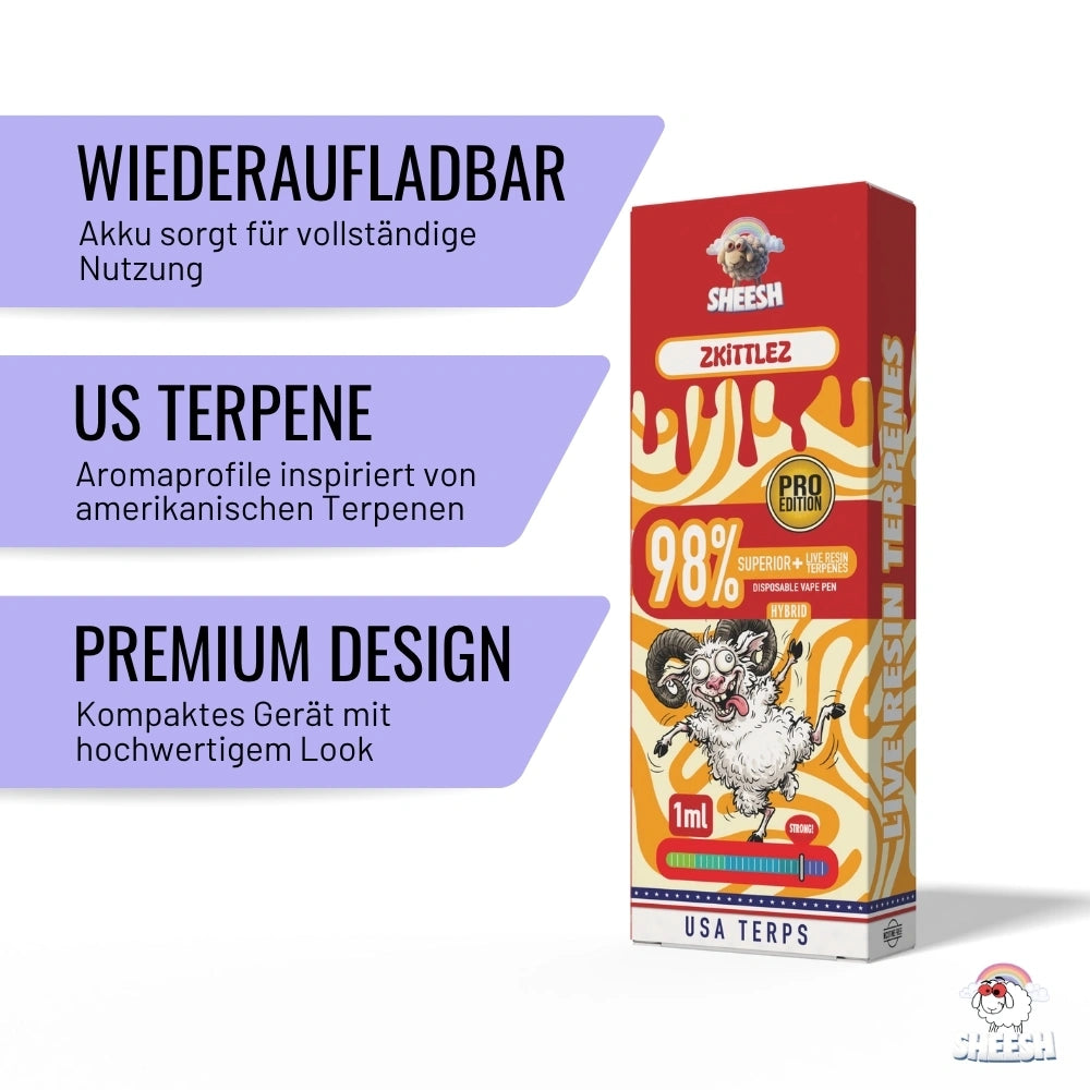 SHEESH - Superior Vape Pro Edition - Zkittlez - 1ml Einweg Vape