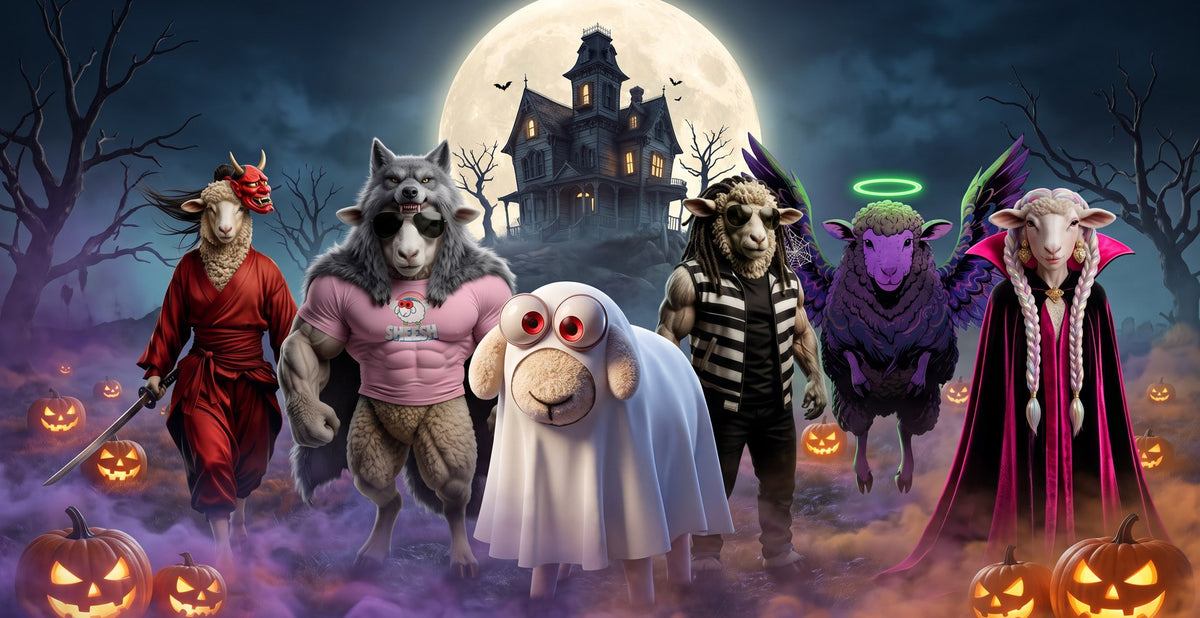 SHEESH Halloween Crew vor dem Spukhaus